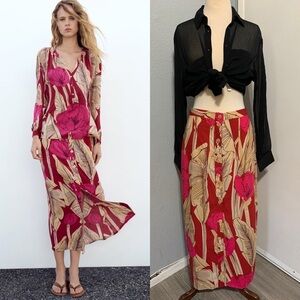 Zara New Women Bohemian Floral Print High Waisted Midi‎ Skirt Size M